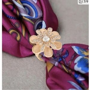 Gold Flower Scarf Ring with Crystals - Pink/Gold Accent, New 3 Different Ones